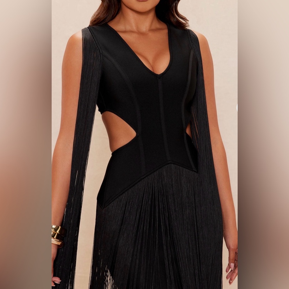Black Fringe Cutout Dress